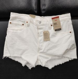 NEW Women's Levis 501 High Rise Denim Shorts White